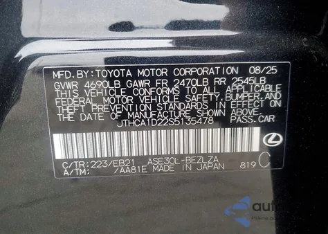 2025 Lexus Is 300 from USA, damaged, VIN JTHCA1D22S5135478